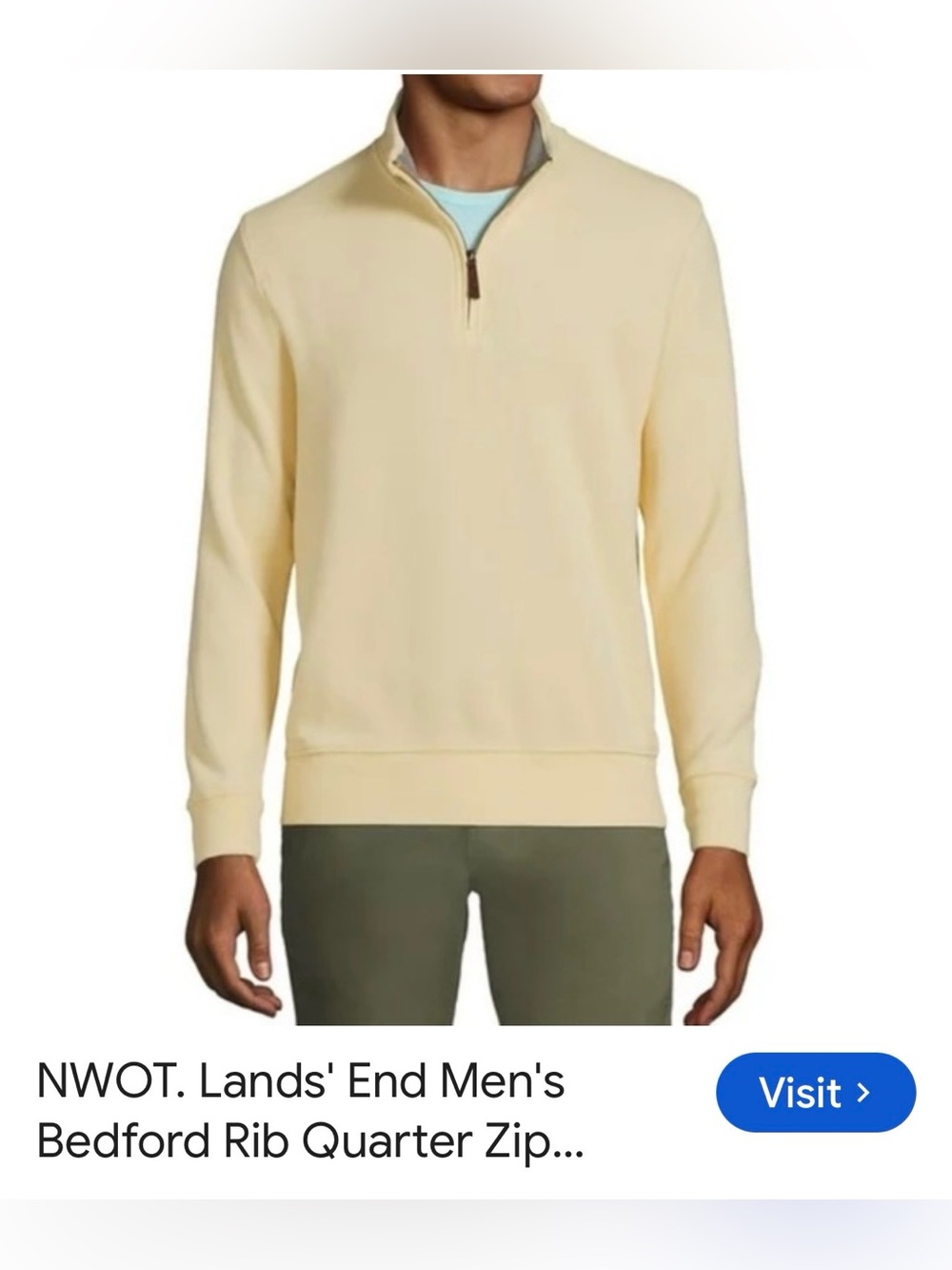#3360**Lands' End Men's Quarter-Zip Fleece Sweater - Cream